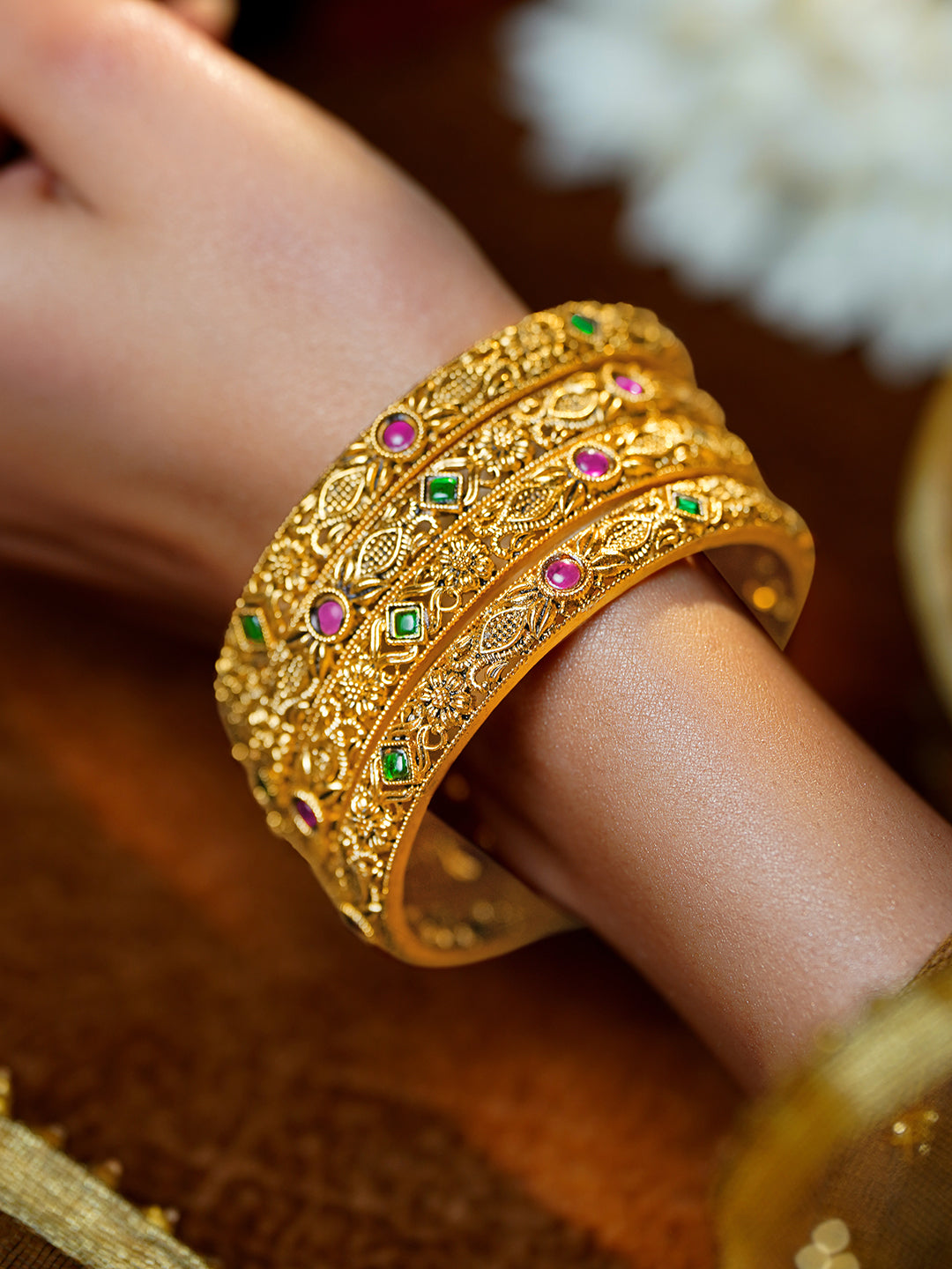 Heritage Floral Gold Statement Bangles