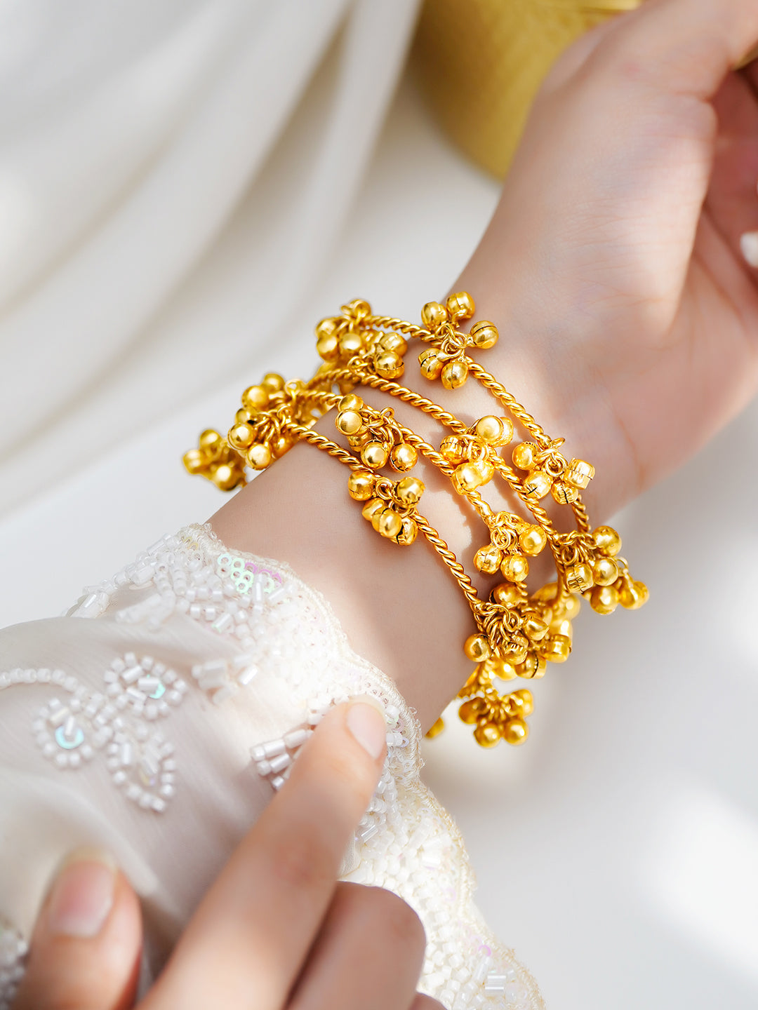 Gold Ghungroo Cluster Statement Bangles Set
