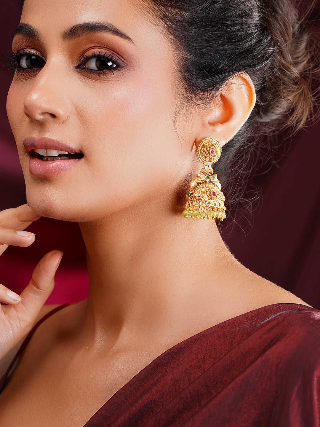 Antique Gold Filigree Jhumka Earrings