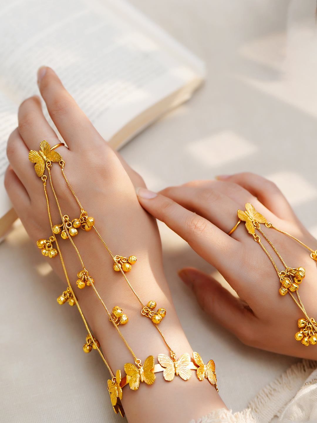 Golden Butterfly Haathphool Bracelet Set