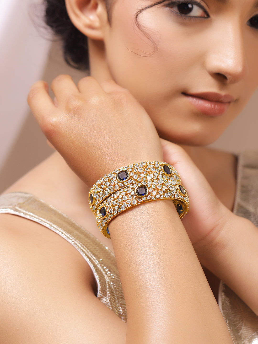 Blue American Diamond Zirconia Bangles Set Of 2
