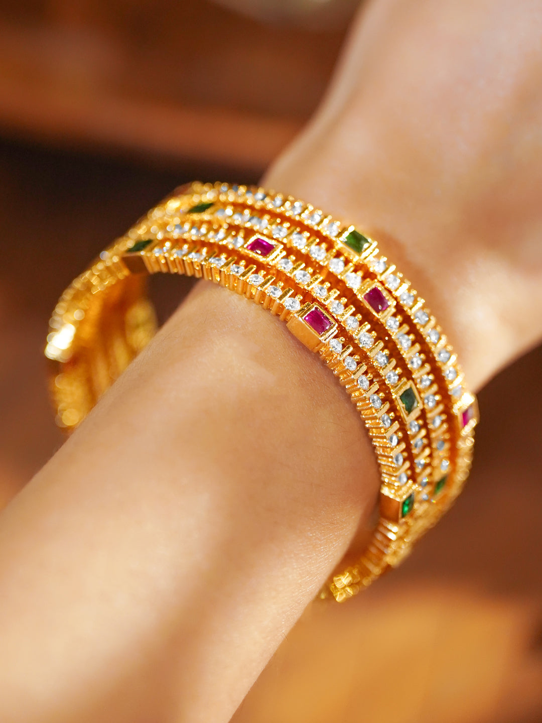 Set Of 4 American Diamond Zirconia Golden Bangles