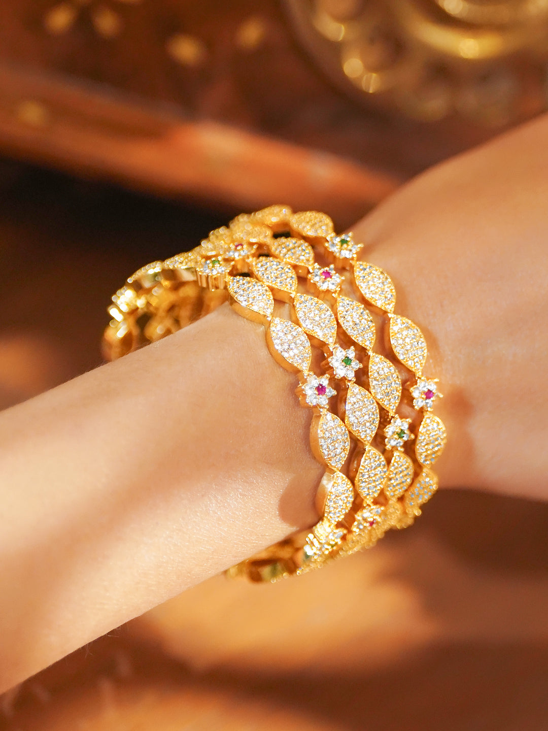Golden American Diamond Zirconia Bangles Set Of 4
