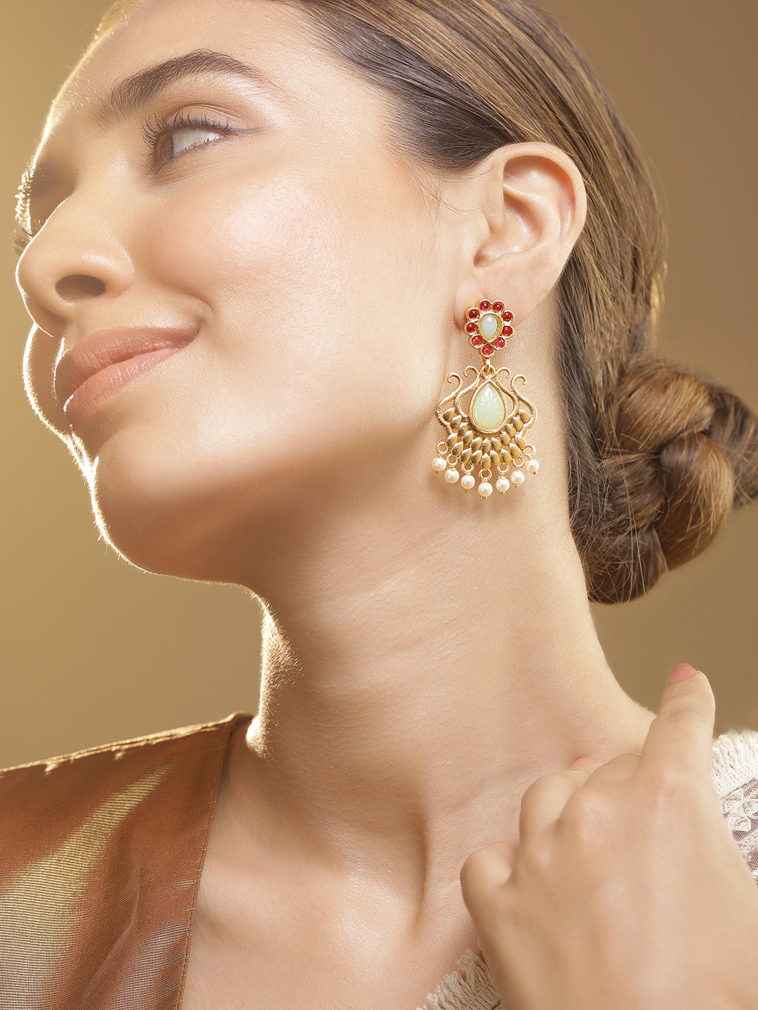 Graceful Pink & Mint Green Chandbali