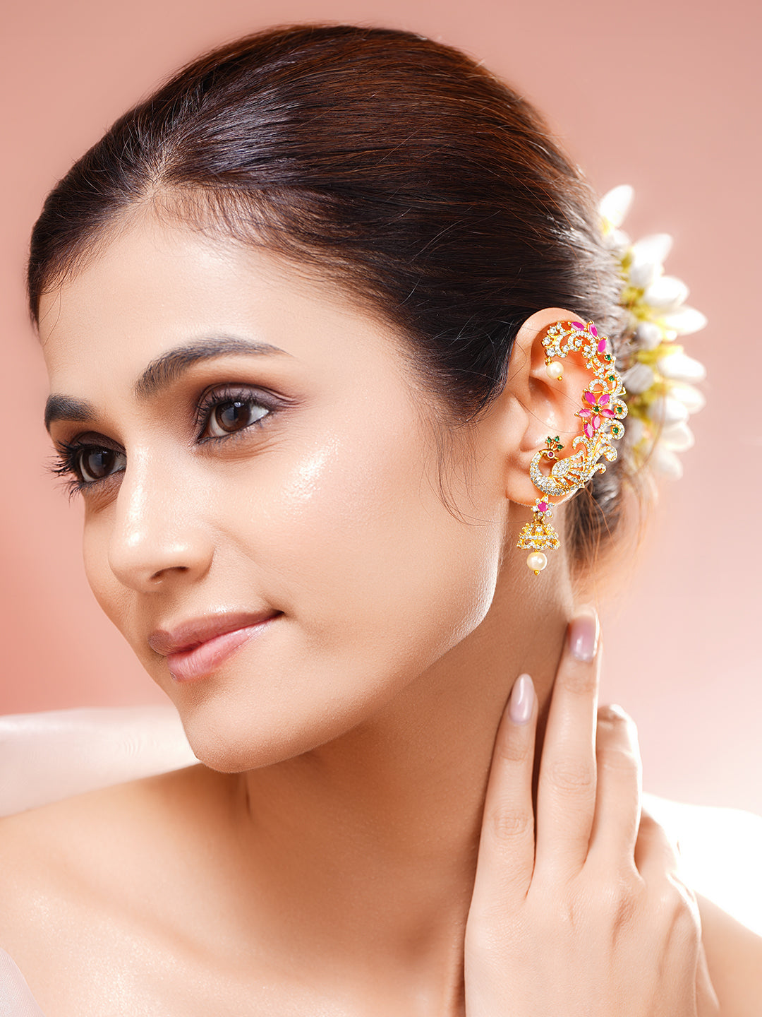 Peacock Zirconia Ear Cuff Drop Earrings
