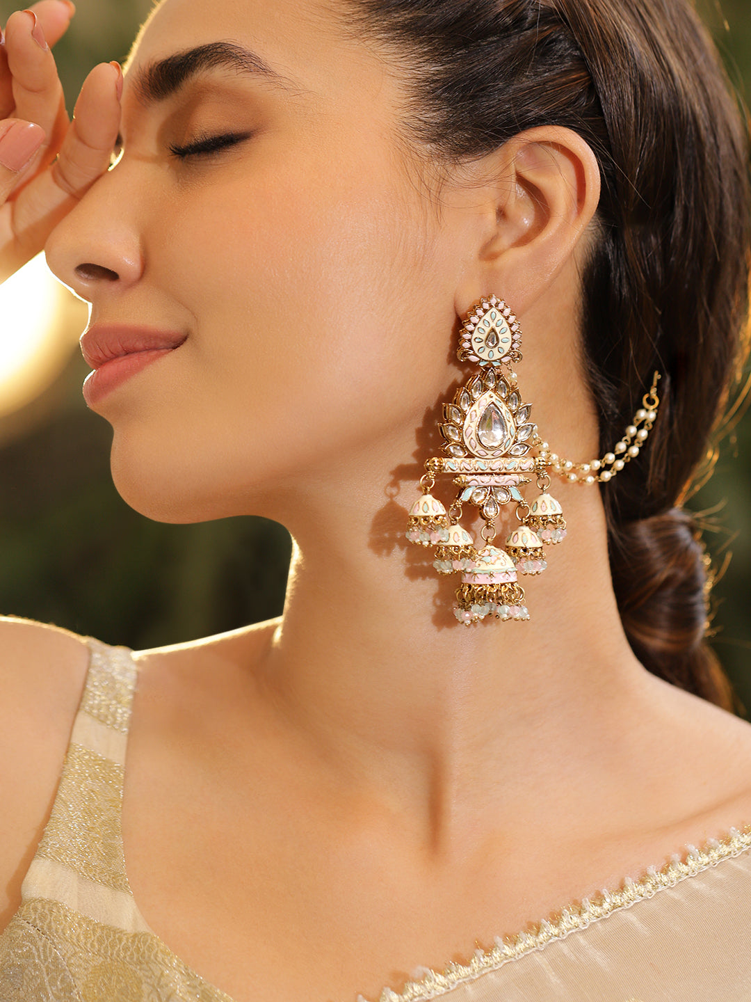 Luxe Radiance Kundan Jhumka with Kaan Chain