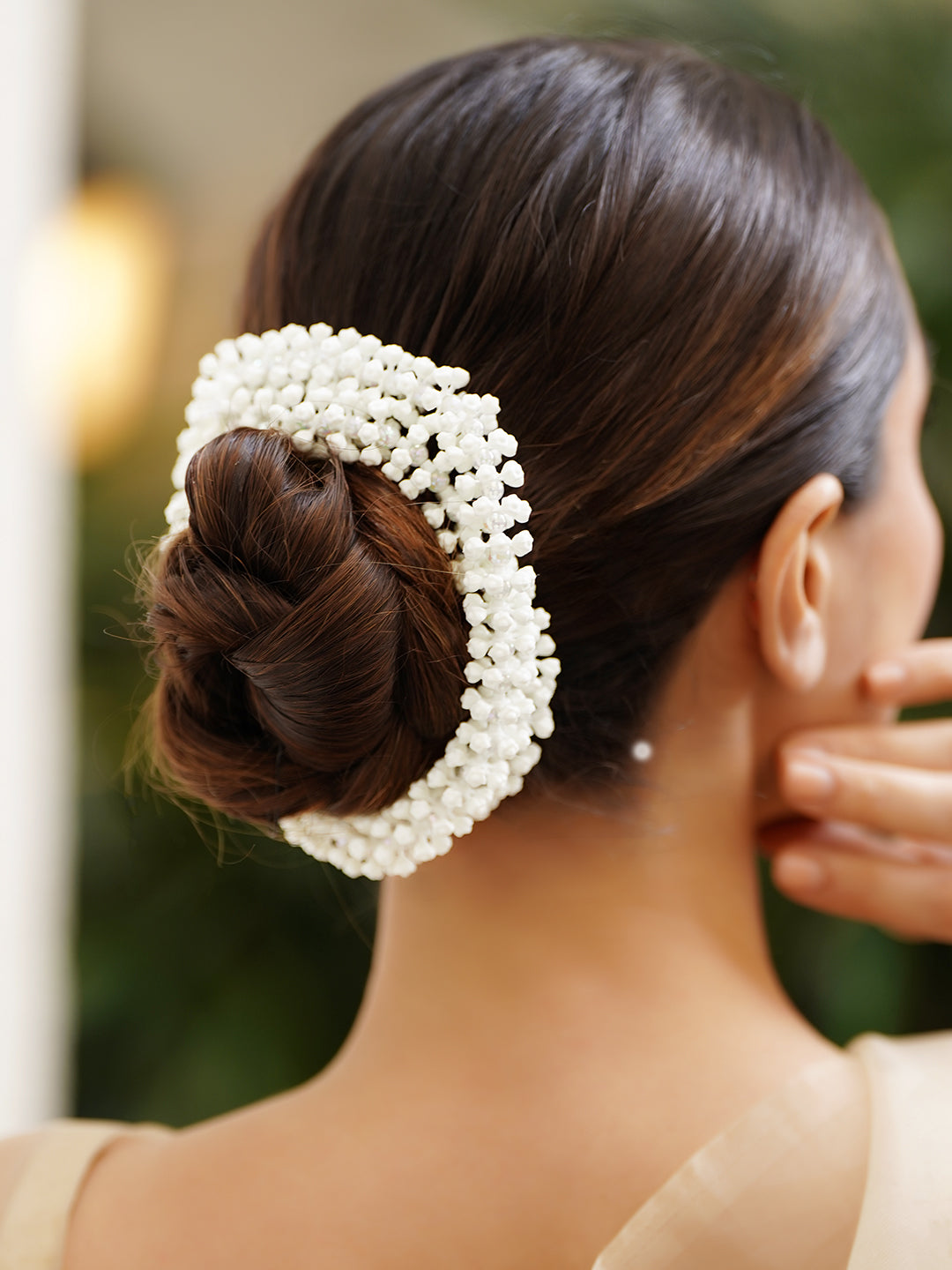 White Bead Cluster Hair Bun Accessory
