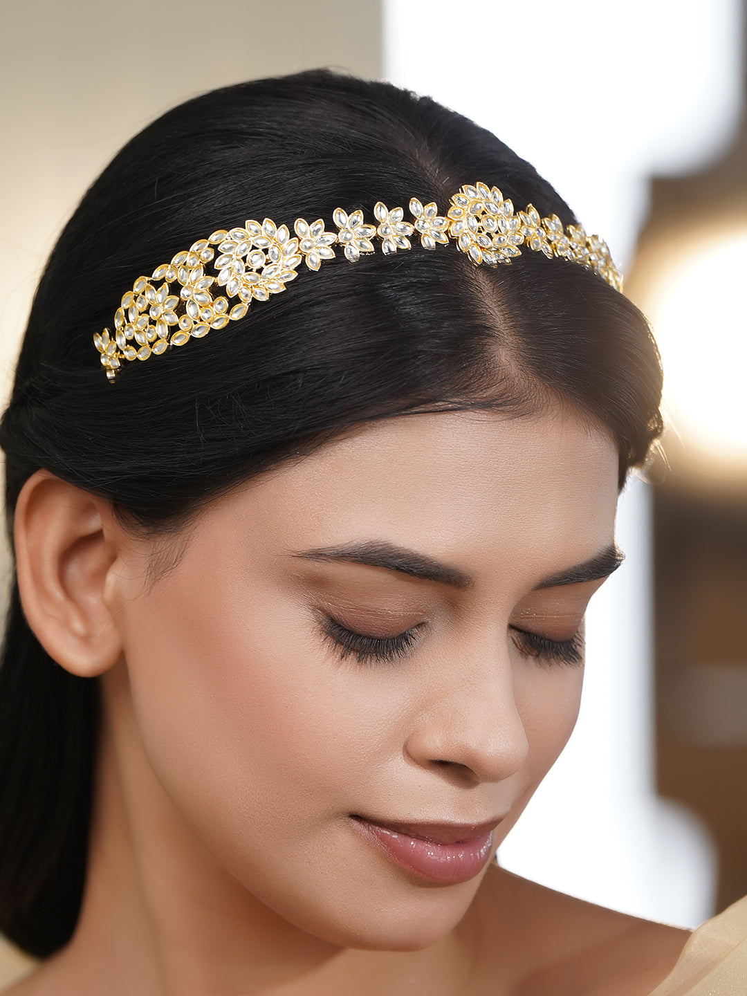 Golden & White Kundan Designer Hair Band