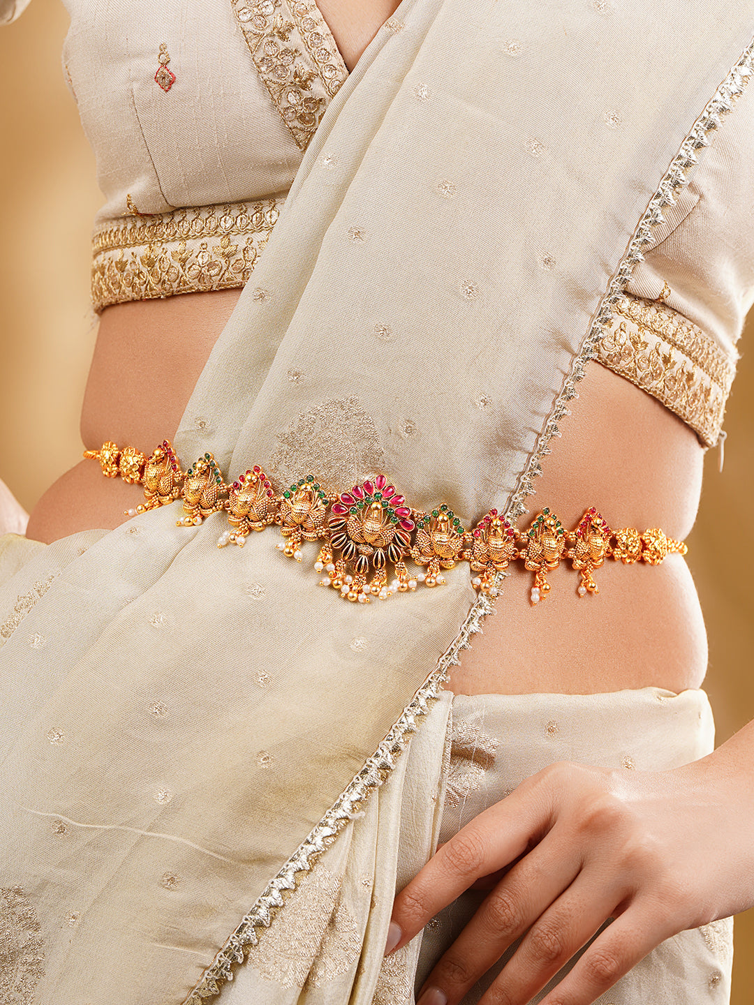 Gold Plated Peacock Design Waist Chain Belt