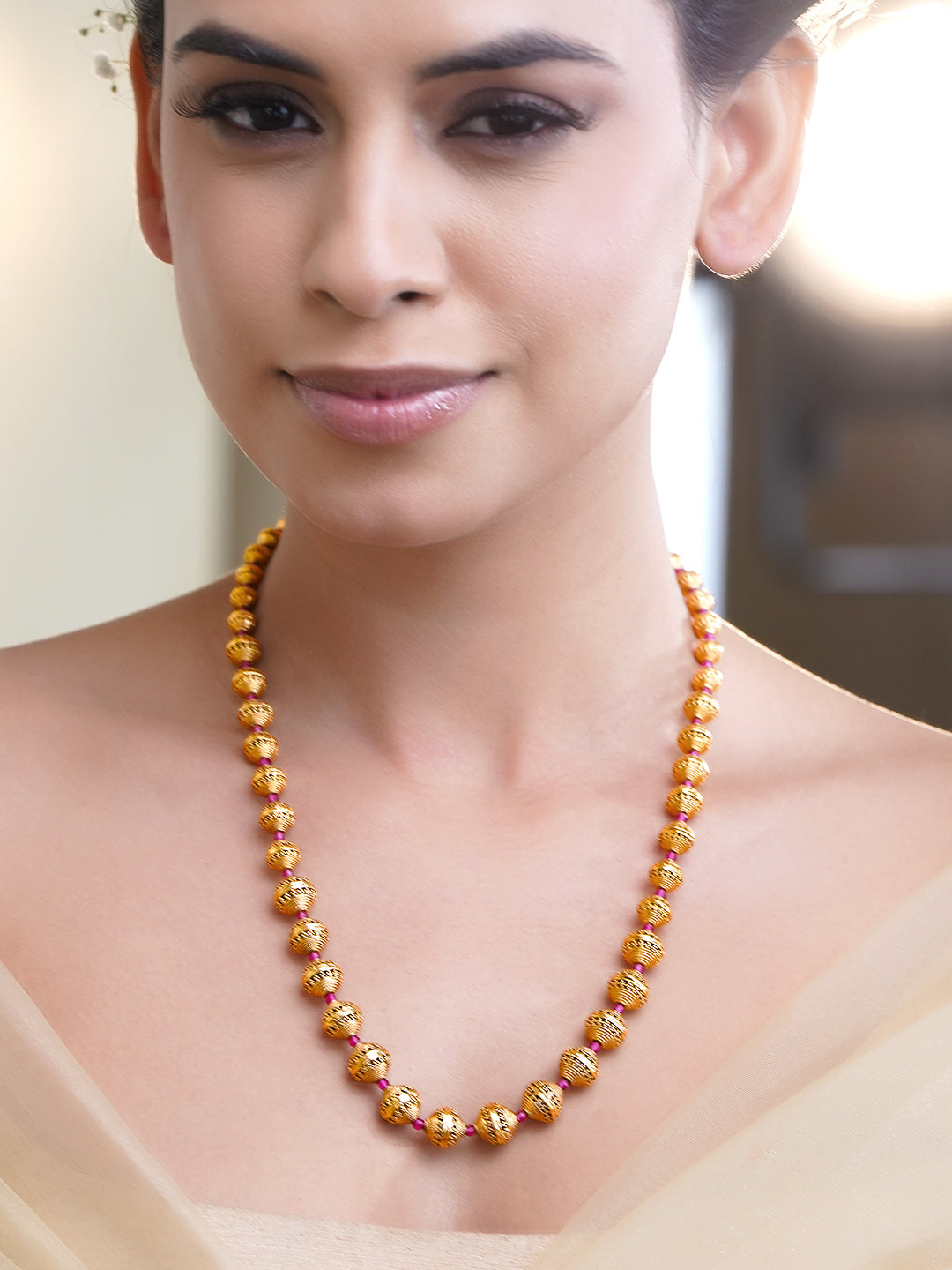 Rubans 18K Gold Plated Brass Golden Beaded Necklace