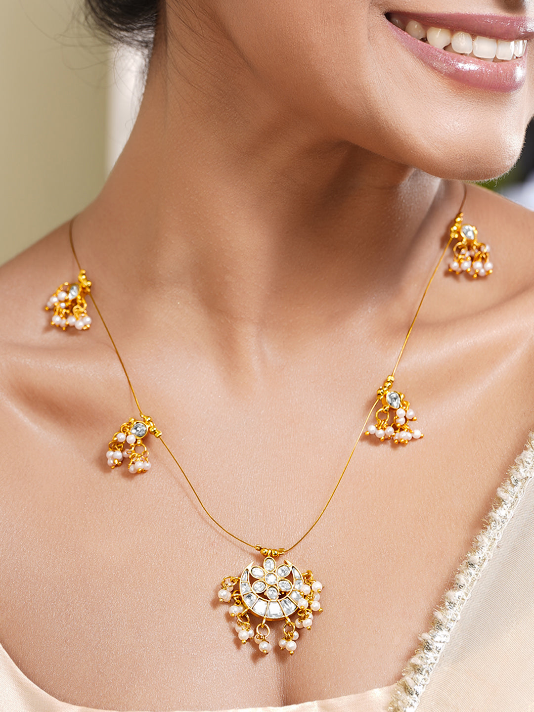 Floral Kundan Pearl Cluster Necklace Set
