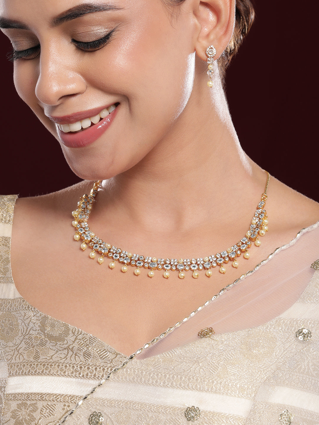 Pearl Beaded American Diamond Zirconia Necklace Set