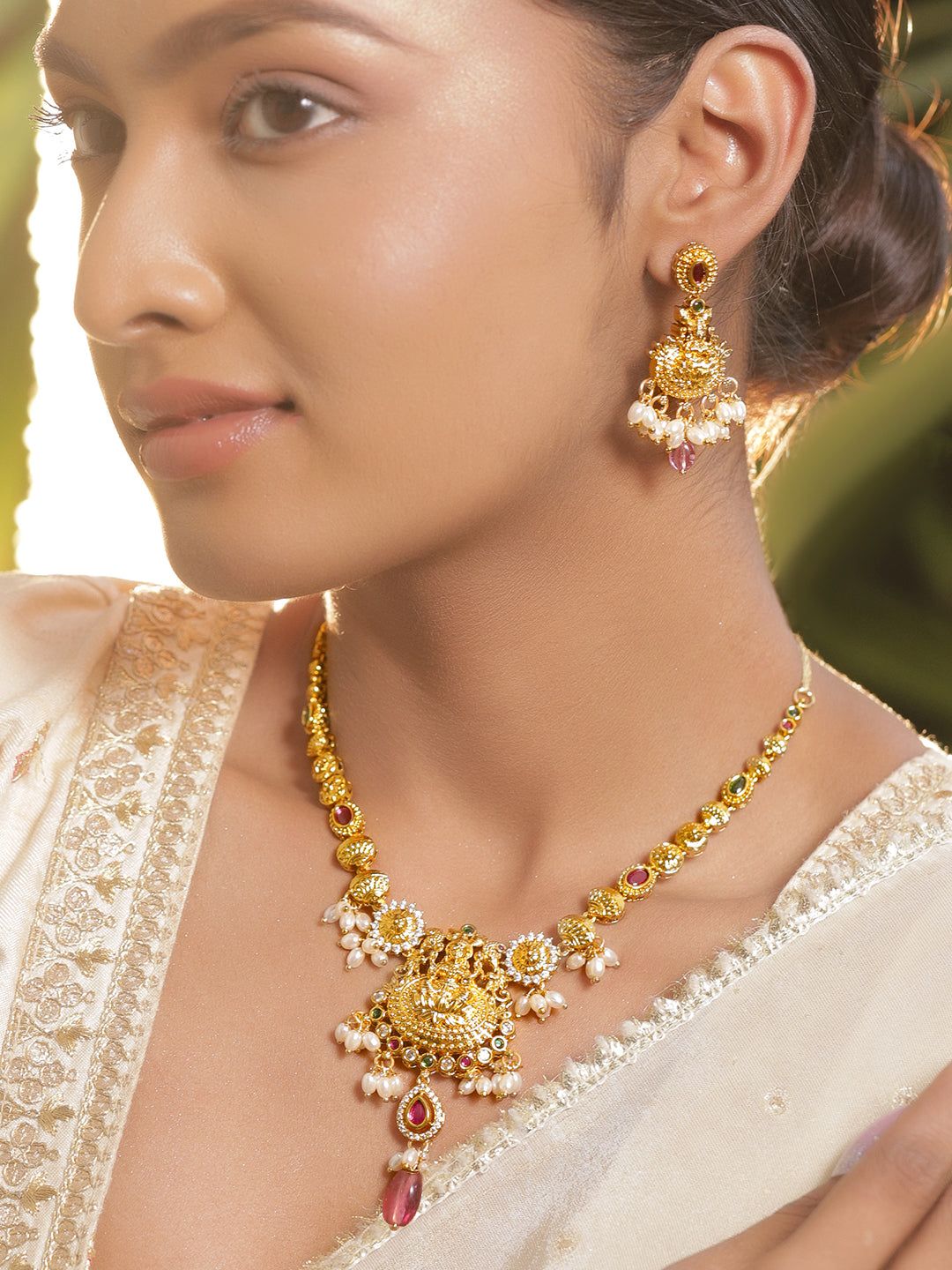 Golden Temple Pearl Drop Necklace Set