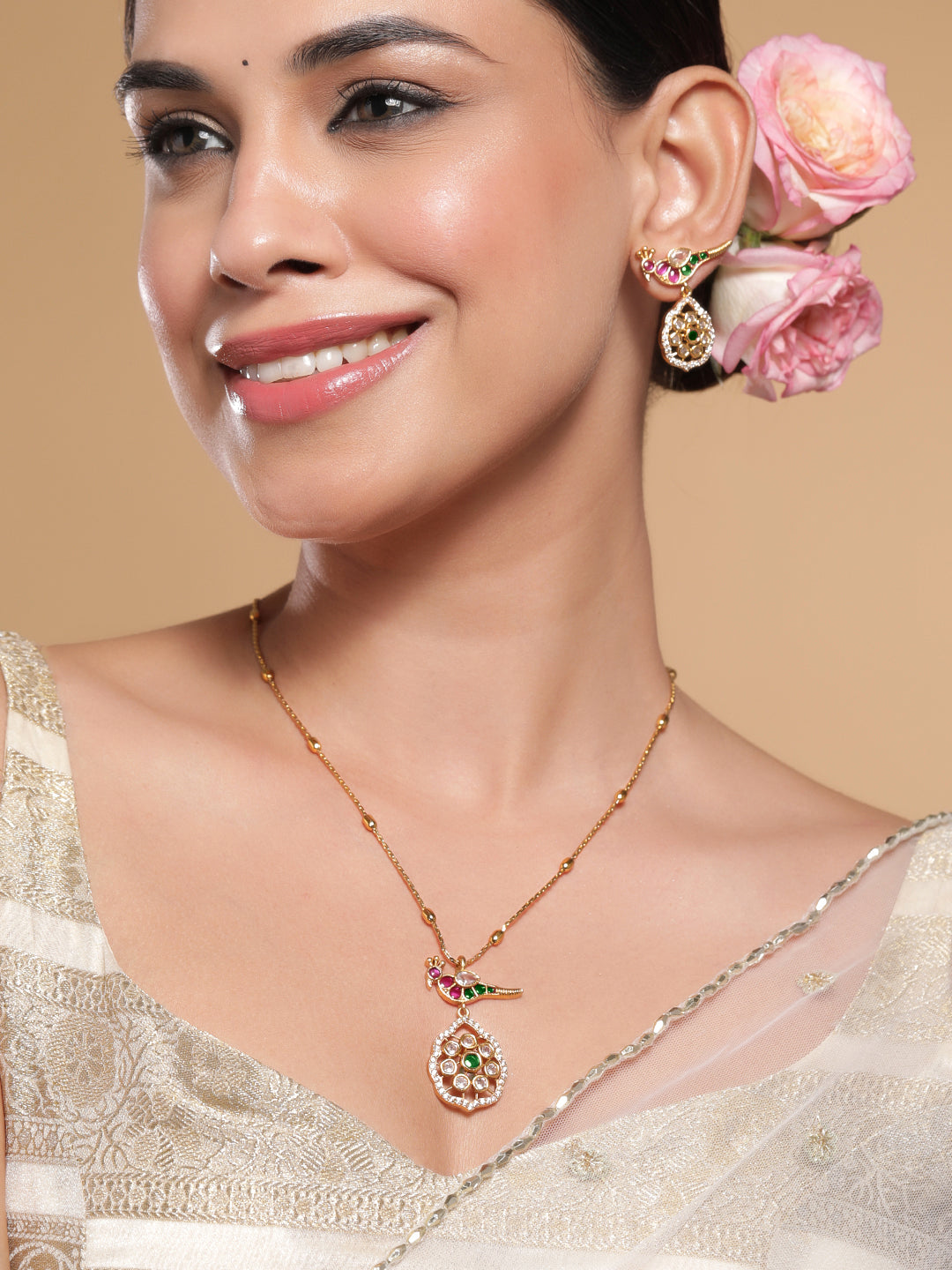 Peacock Design American Diamond Zirconia Necklace Set