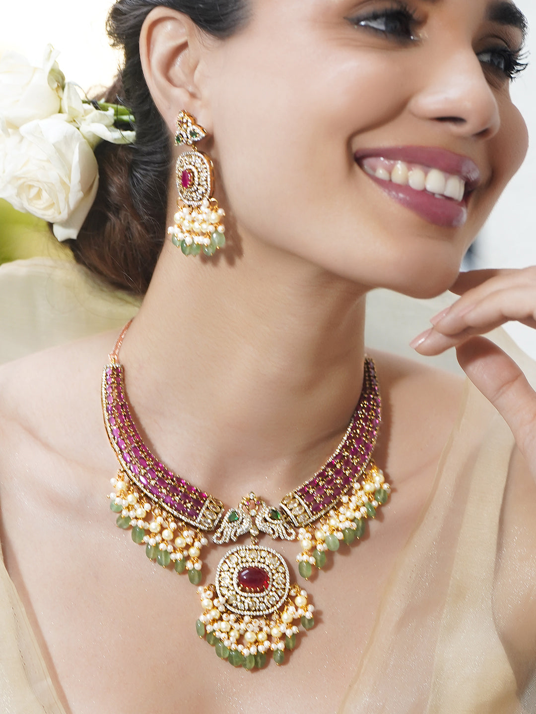 Green-Pink Grand Celebration Necklace Set