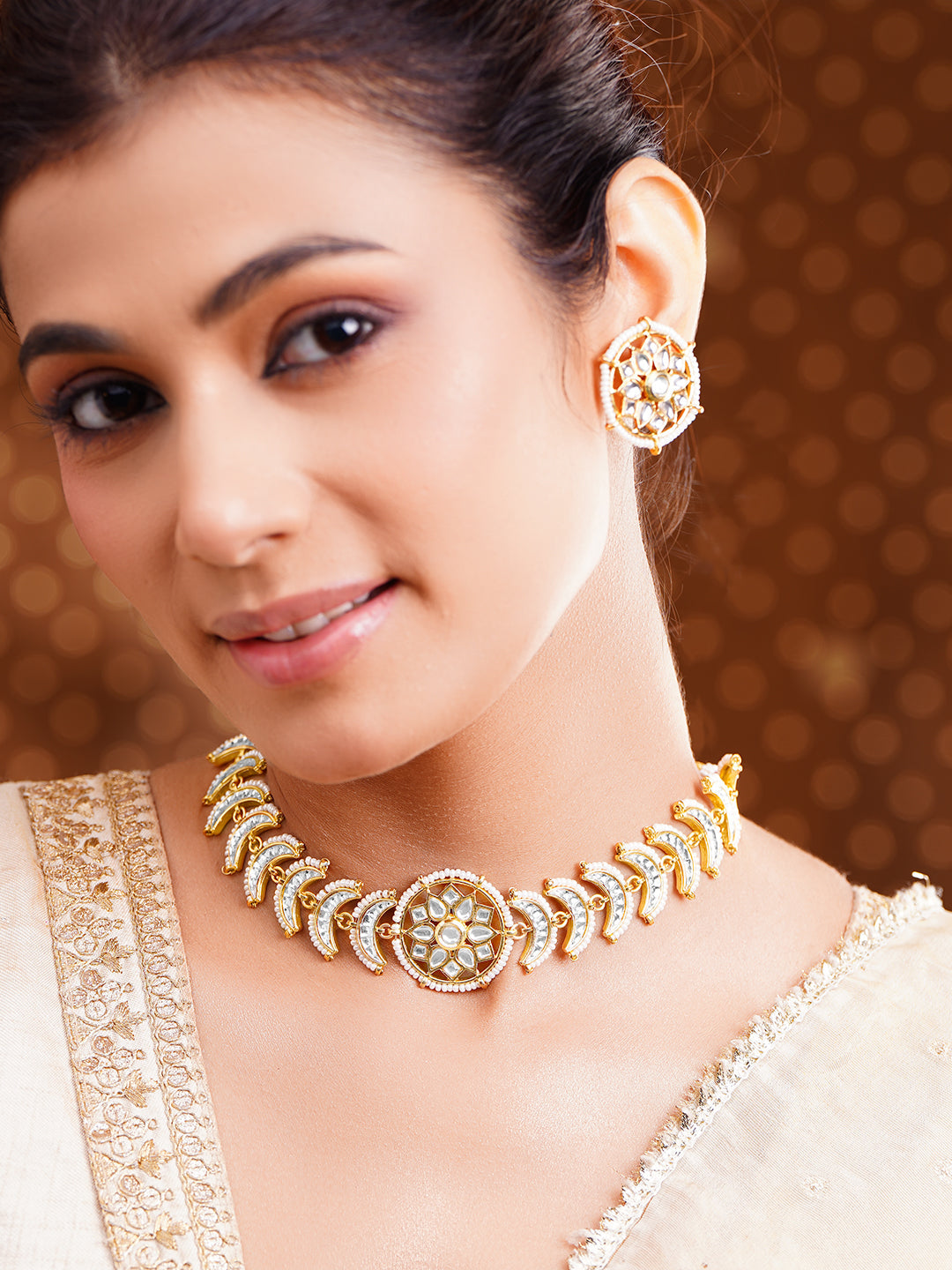 Regal Kundan Crescent Bridal Choker Set