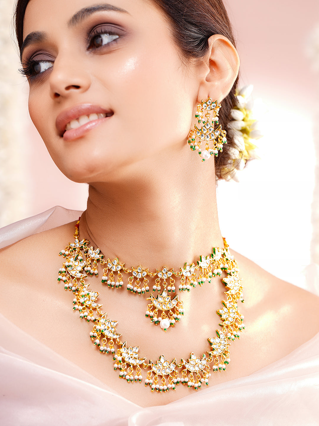 Traditional Kundan Pearl Statement Necklace Set