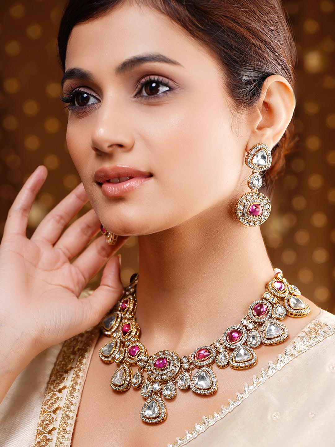 Luxury Magenta Kundan Bridal Necklace Set