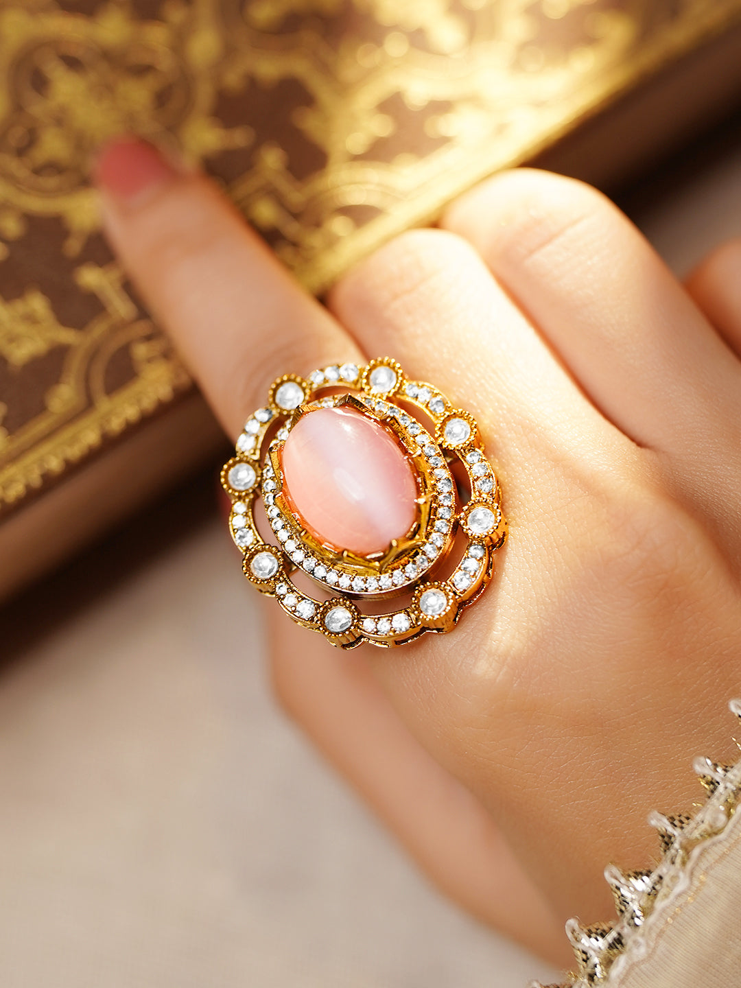 Elegant Blush Gemstone Cocktail Ring