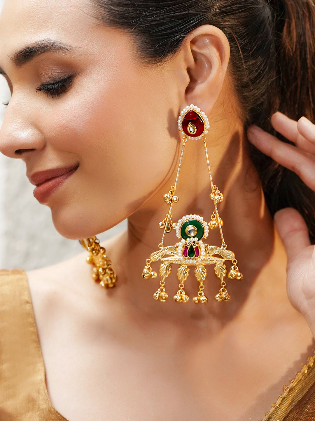 Pink & Green Kashmiri Dangle Earrings