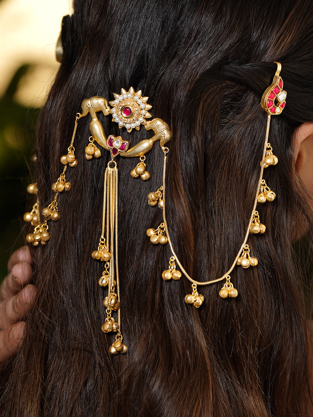 Elephant Motif Gold Beaded Kashmiri Dangler Earrings