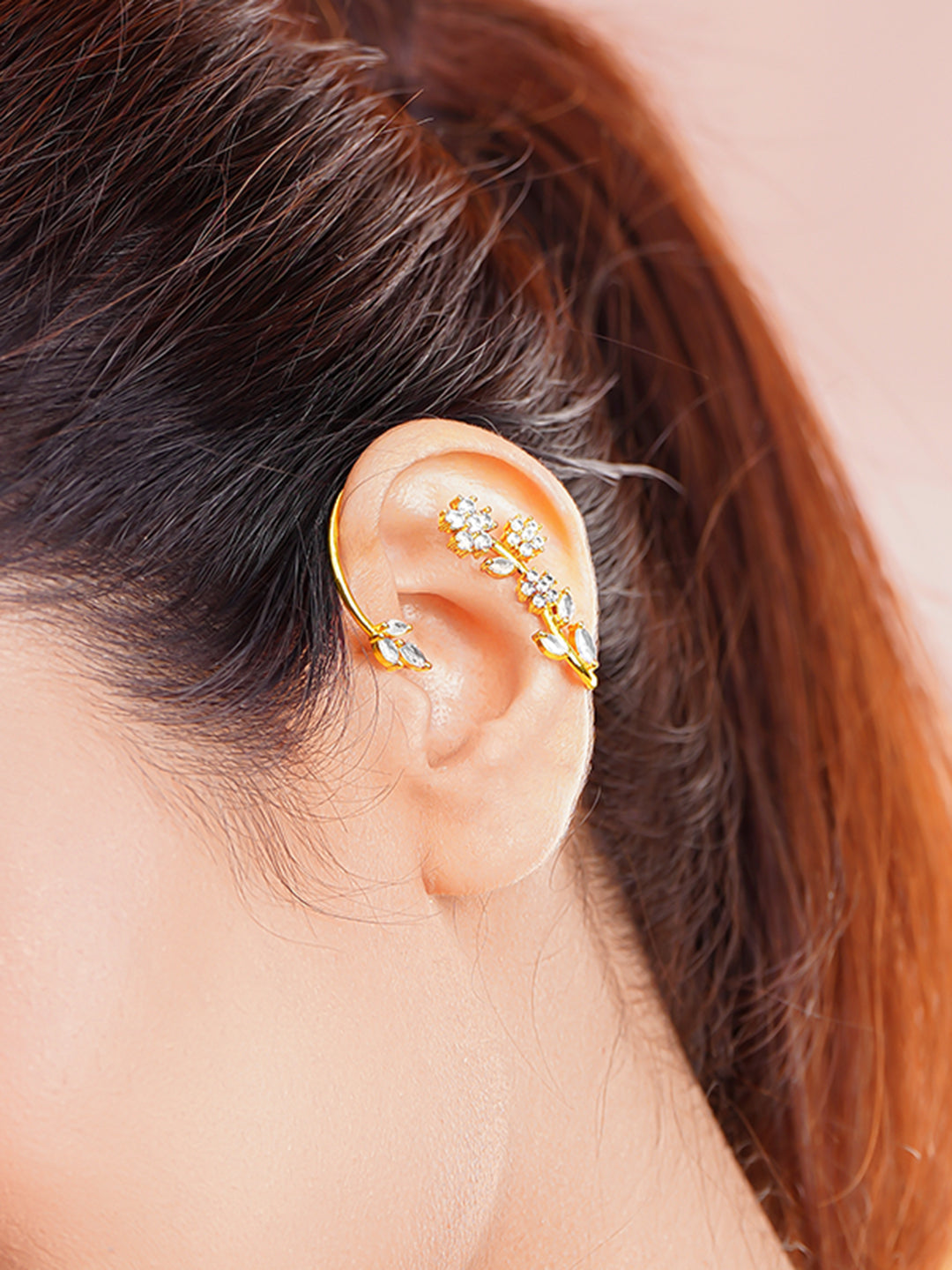 Golden Blossom Crystal Ear Cuffs