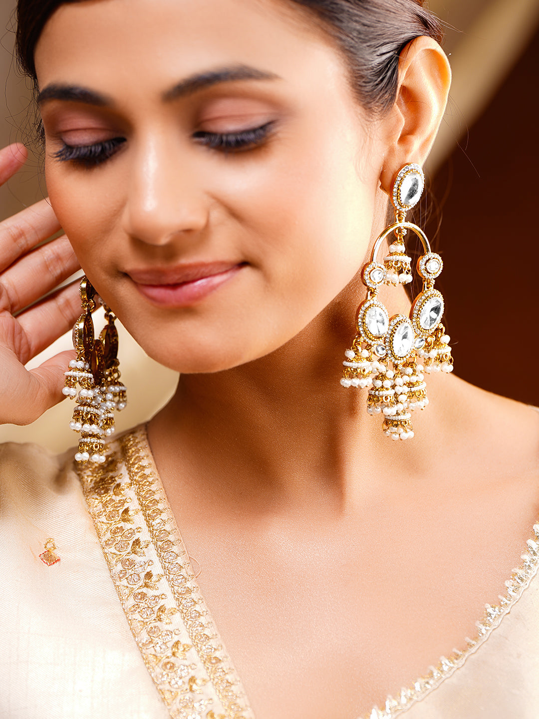 Pearl Glow Chandelier Jhumki Earrings
