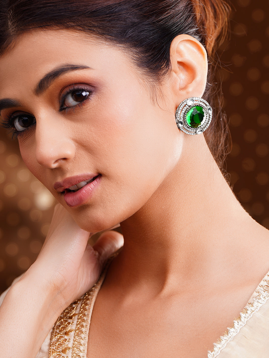 Emerald Glow Oversized Statement Stud