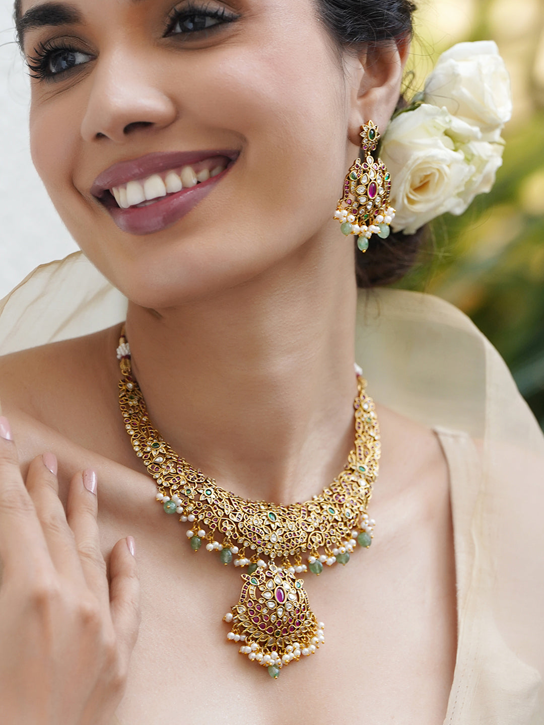 Heritage Glow Pink & Green Necklace Set