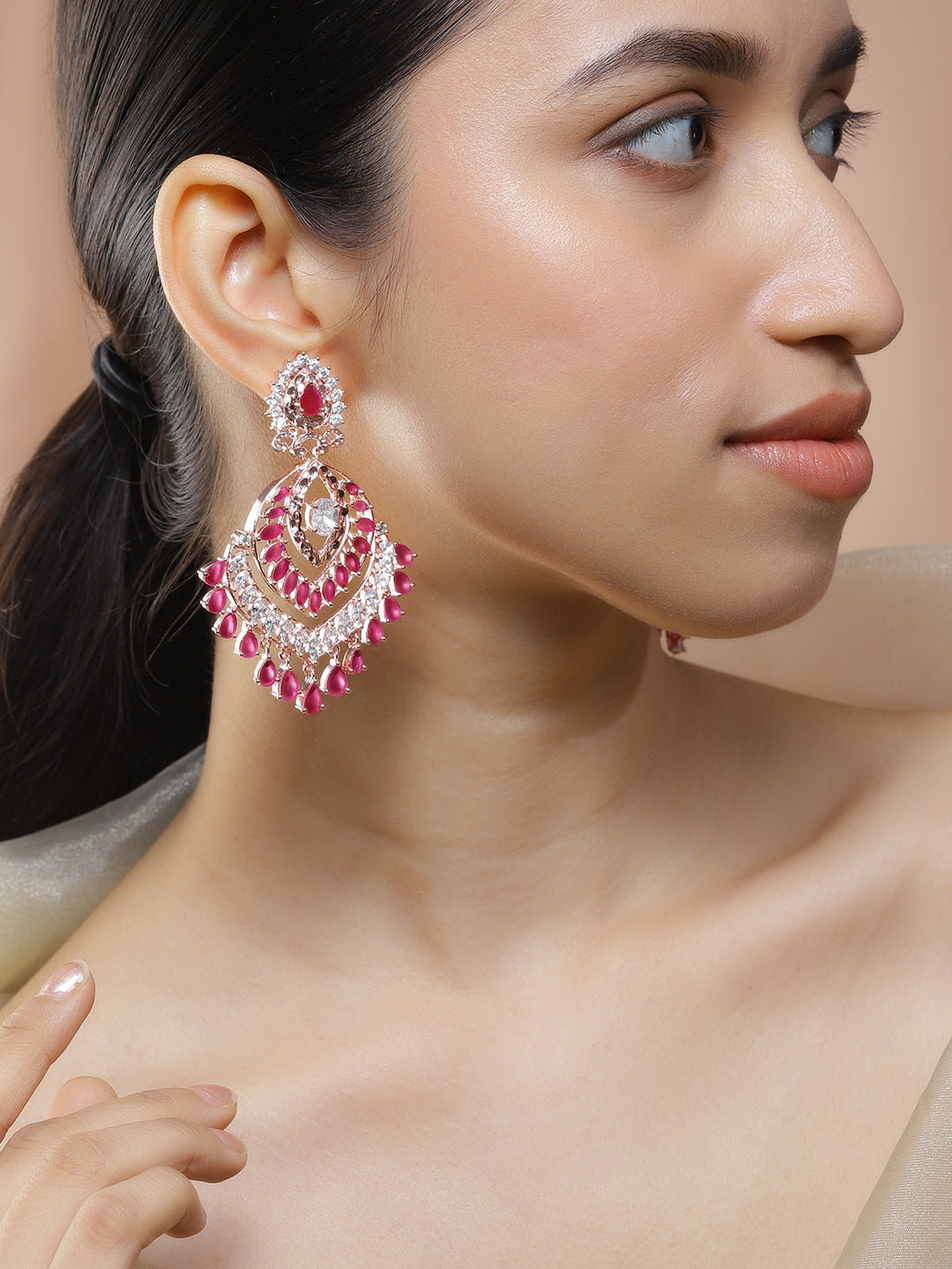 Rosé Radiance American Diamond Zirconia Dangle Earrings