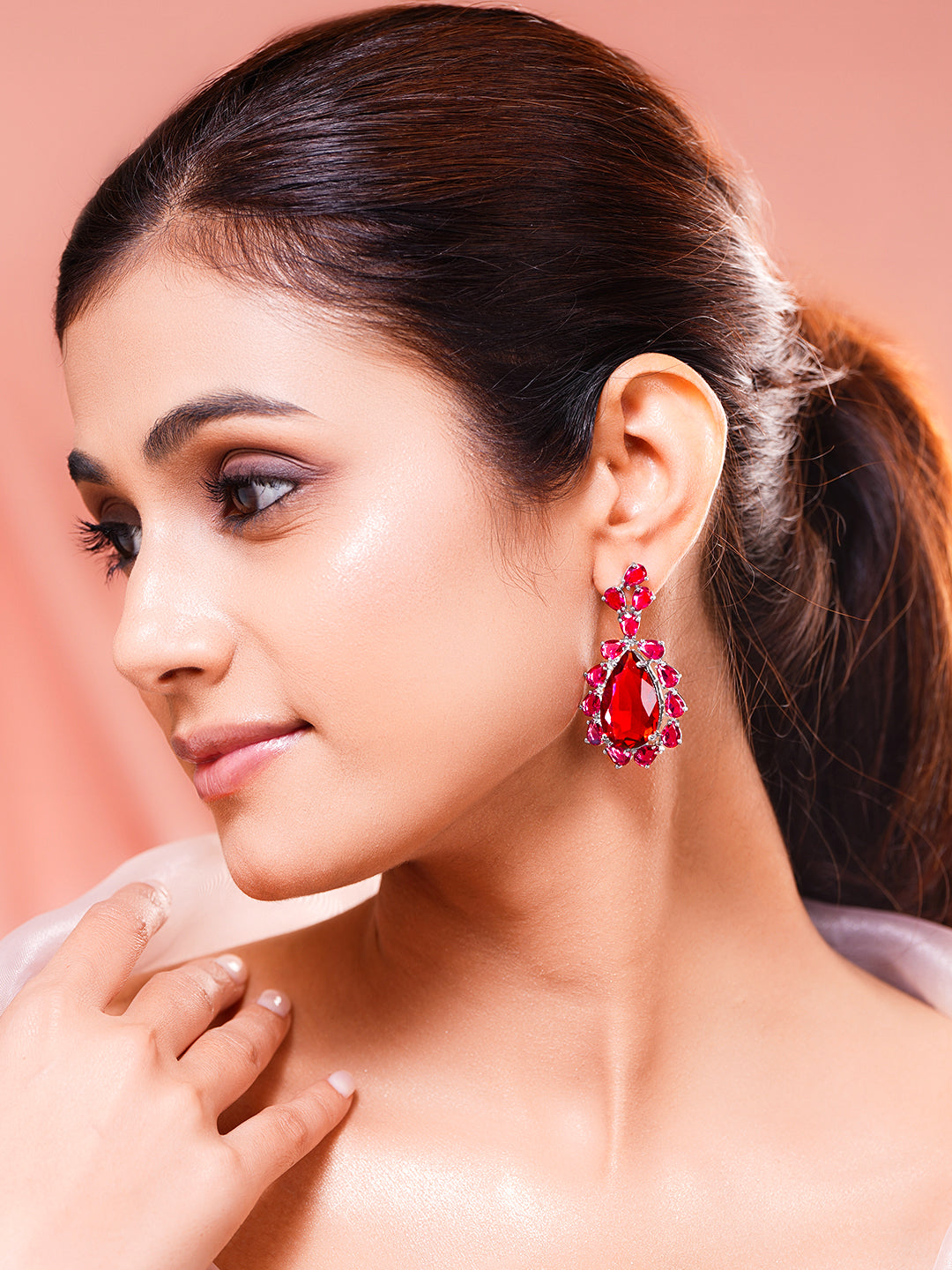 Ruby Red Drama Statement Drop Earrings