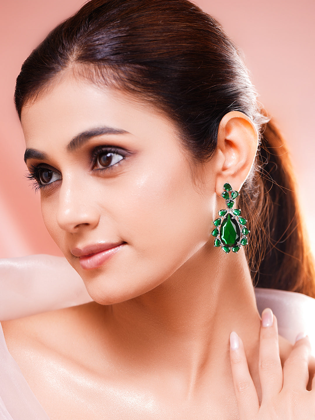Emerald Glow Drama Statement Earrings