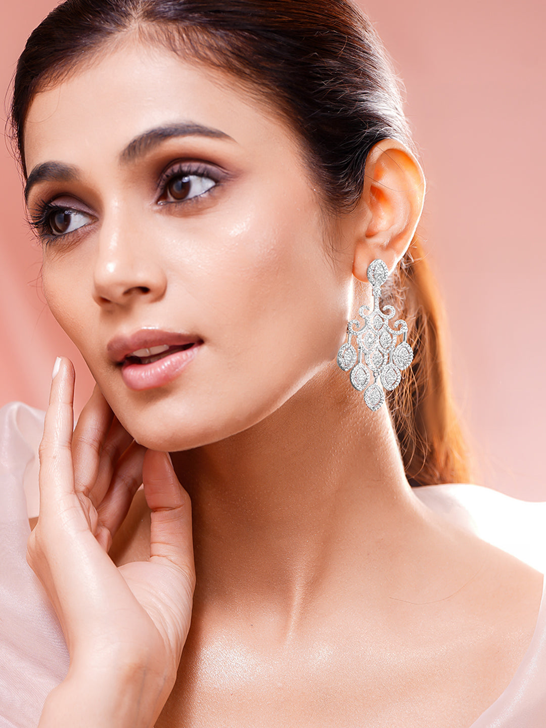 Silver CZ Cascade Chandelier Earrings
