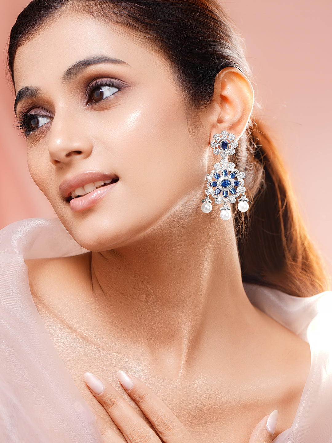 Midnight Bloom Pearl Dangler Earrings