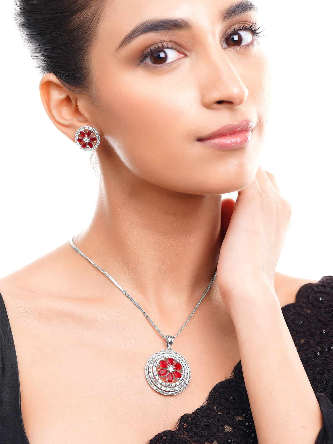 Ruby Bloom Sparkle Pendant Set