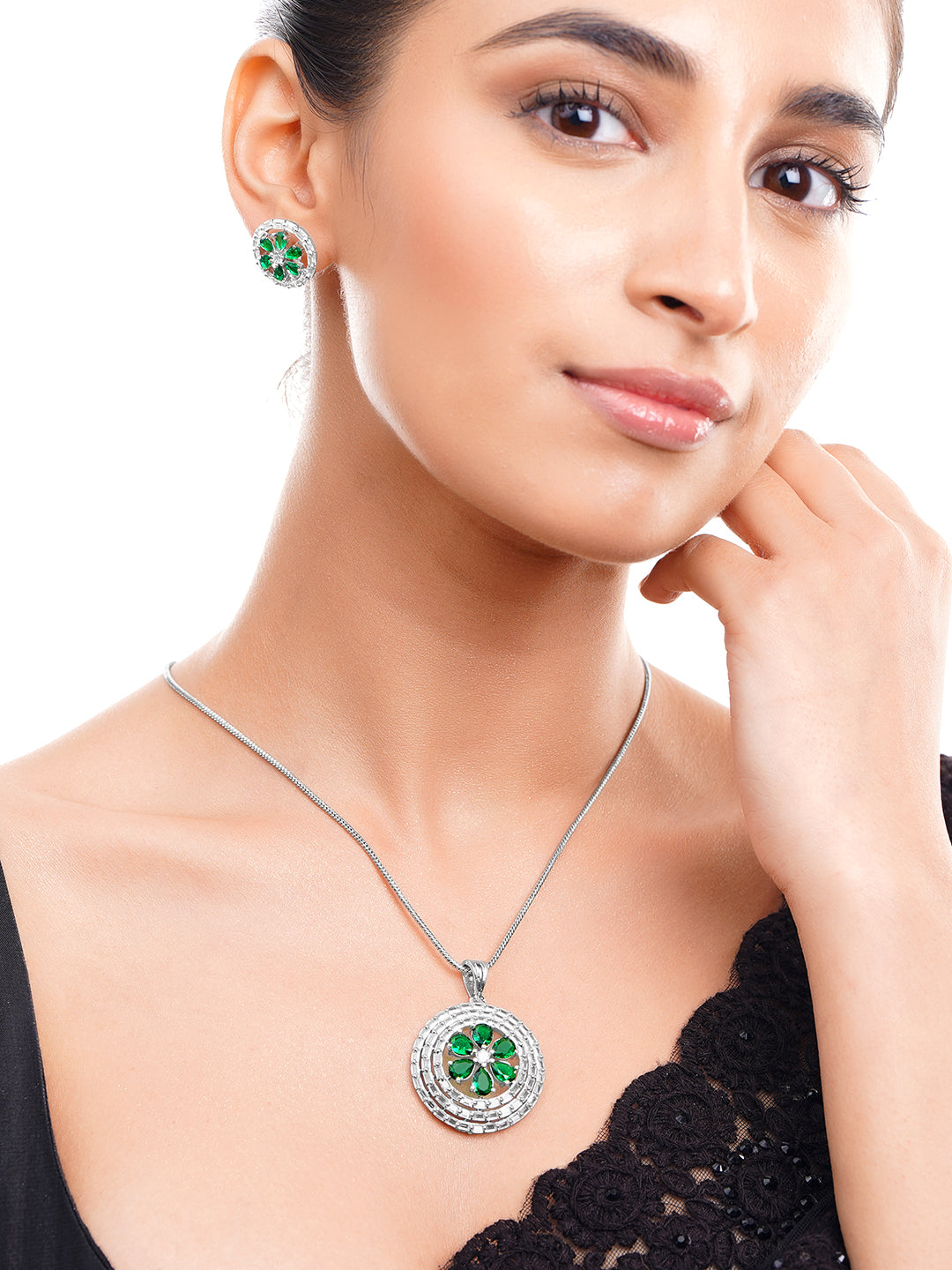 Emerald Bloom Sparkle Pendant Set