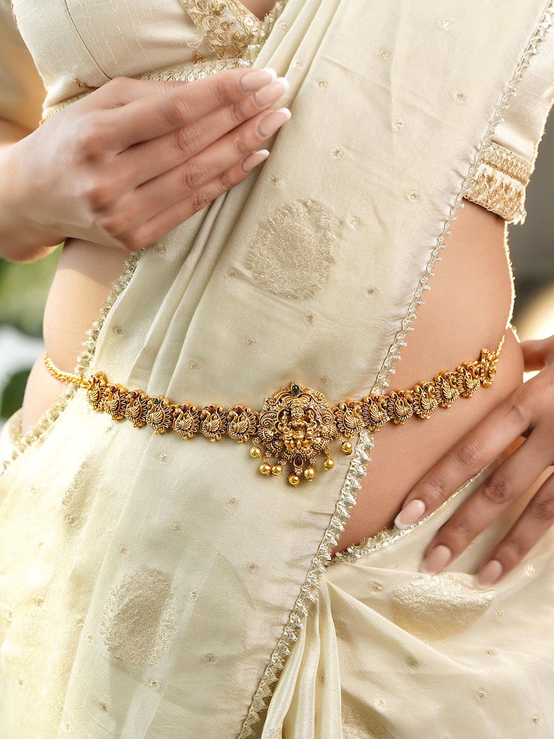 Peacock & Laxmi Motif Golden Kamarbandh
