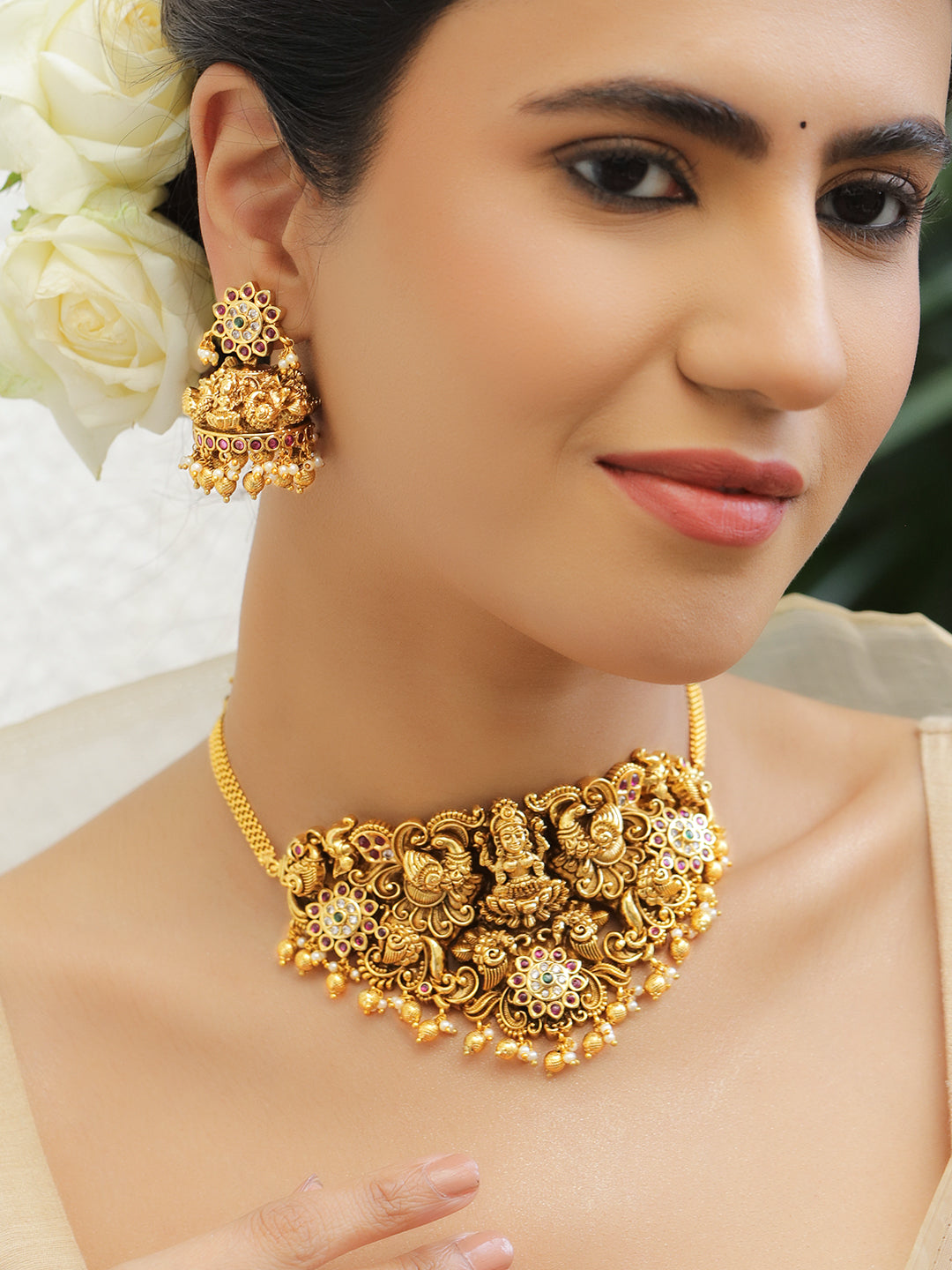 Sacred Glow Lakshmi Temple Necklace Set