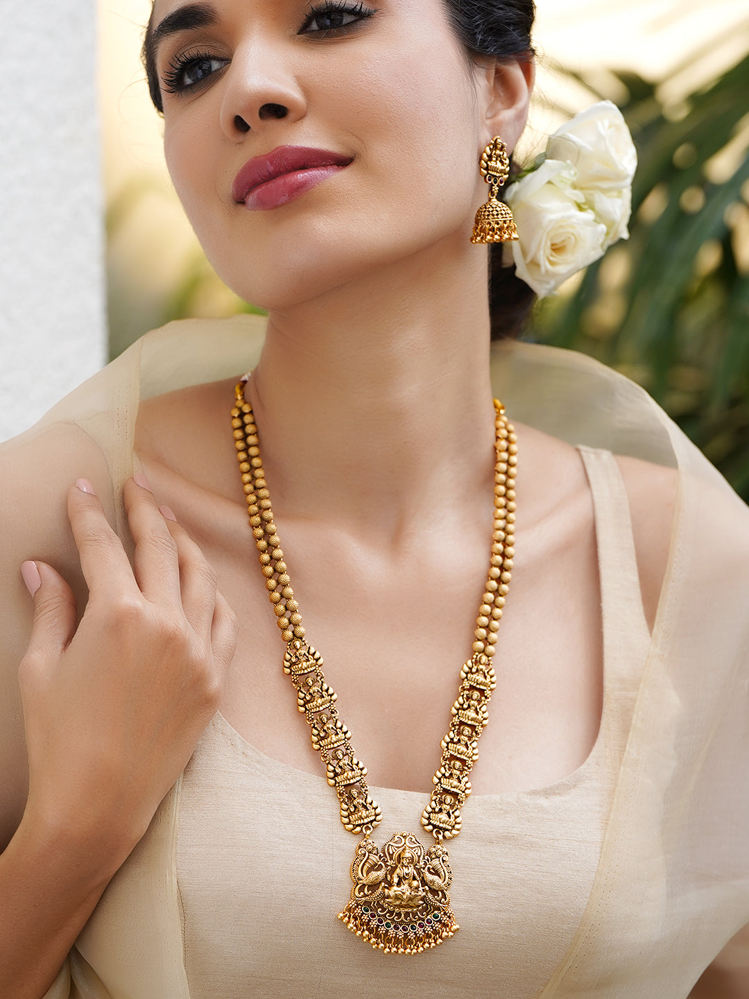Laxmi Motif Long Necklace Set