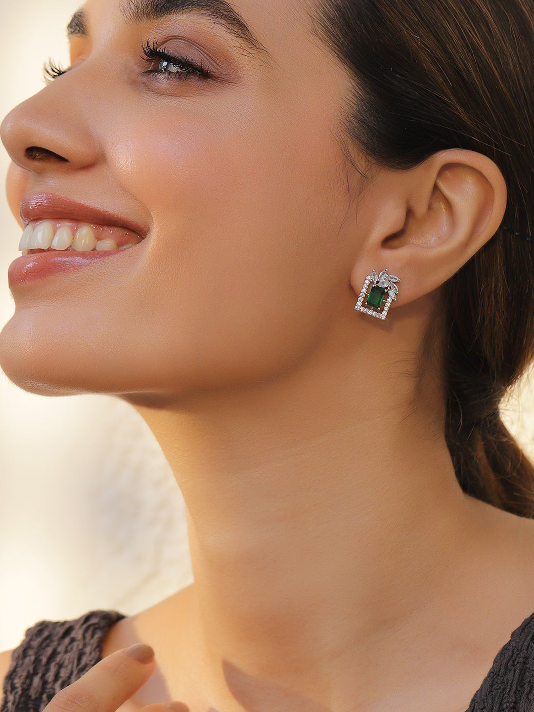 Green Floral Geo Shaped Studs