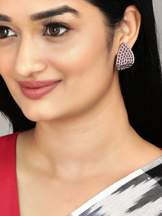 Teardrop Motif Oxidised Red Stud Earrings