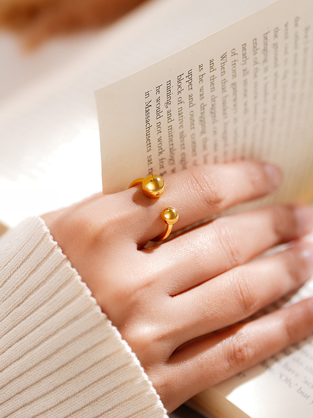 Demifine 18K Gold Plated Stainless steel Minimal Dual Sphere Ring