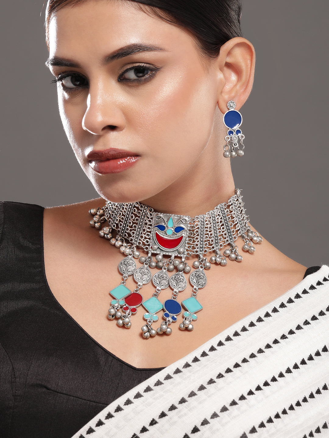 Multicolor Floral Drop Choker Set
