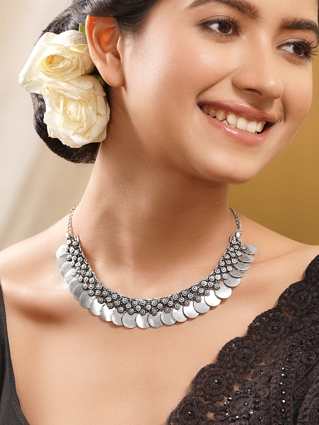 Vintage Oxidised Coin Charm Necklace