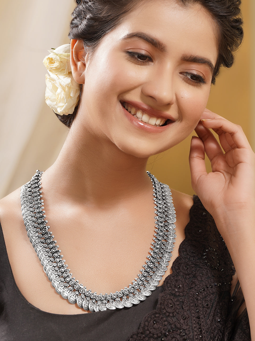 Oxidised Layered Coin Statement Necklace