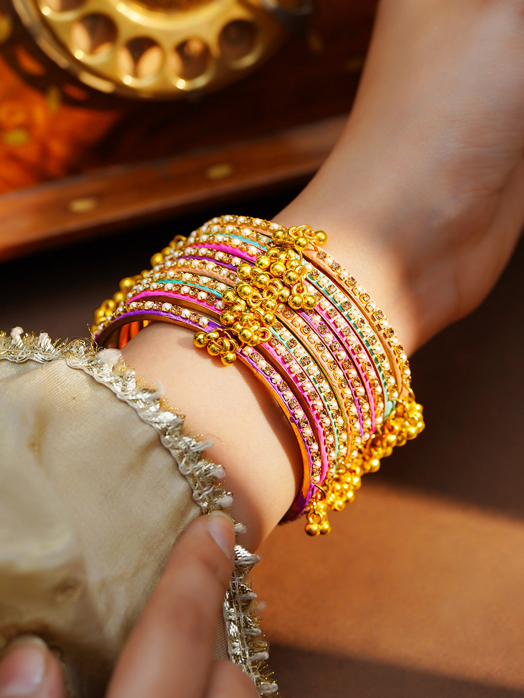 Kashmiri Multicolor Ghungroo Bangle Stack Set