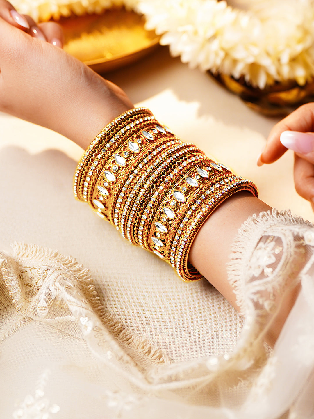 Vintage Luxe Crystal Gold Bangles