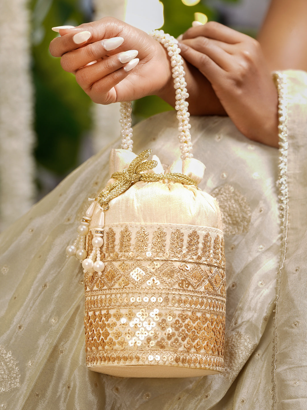 Festive Gold Embroidered Potli Bag