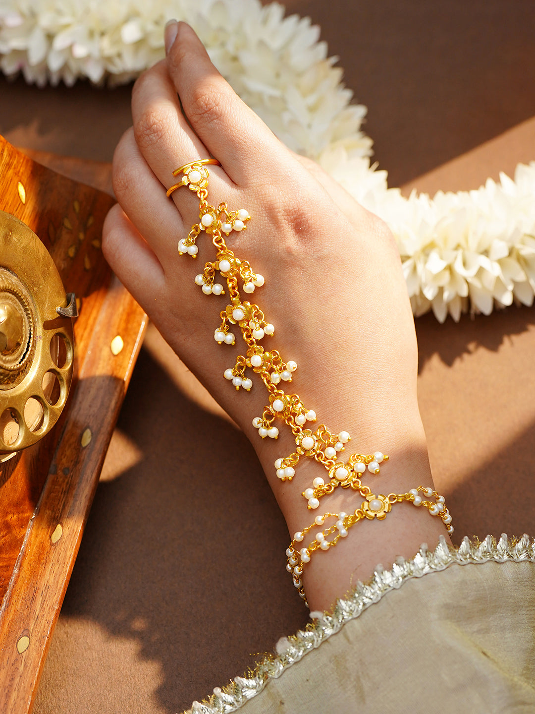 Golden Jasmine Haathphool Bracelet