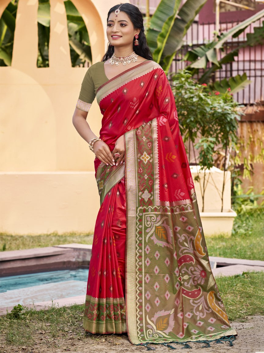 Anaita Red Silk Saree With Blouse Piece
